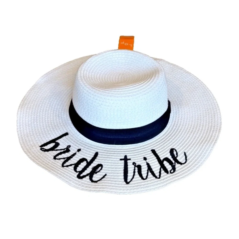 Bride Tribe‎ Woven Sun Hat; Black/White; Black Ribbon; Adjustable; NWT